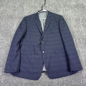 Original Penguin Suit Jacket Mens 46 Blue Check Wool Blend Stretch Formal